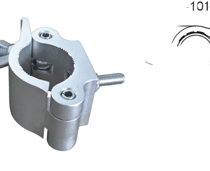 Sound Barrier SC50 heavy-duty wrap-around clamp for 2-inch truss showing clamping mechanism and adjustment details