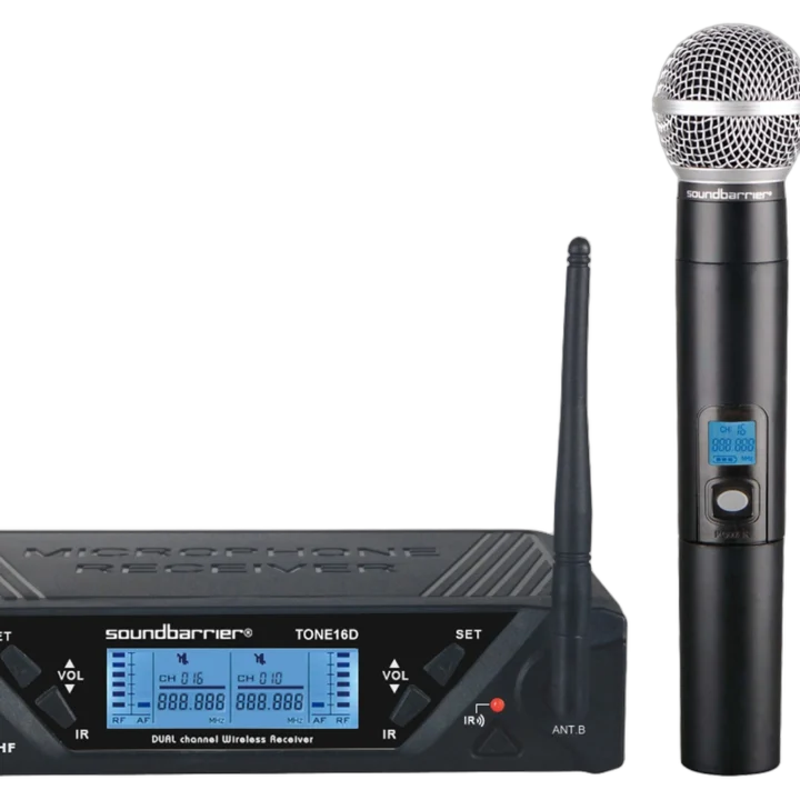 Sound Barrier TONE16D dual UHF wireless microphone system with two handheld microphones and receiver unit