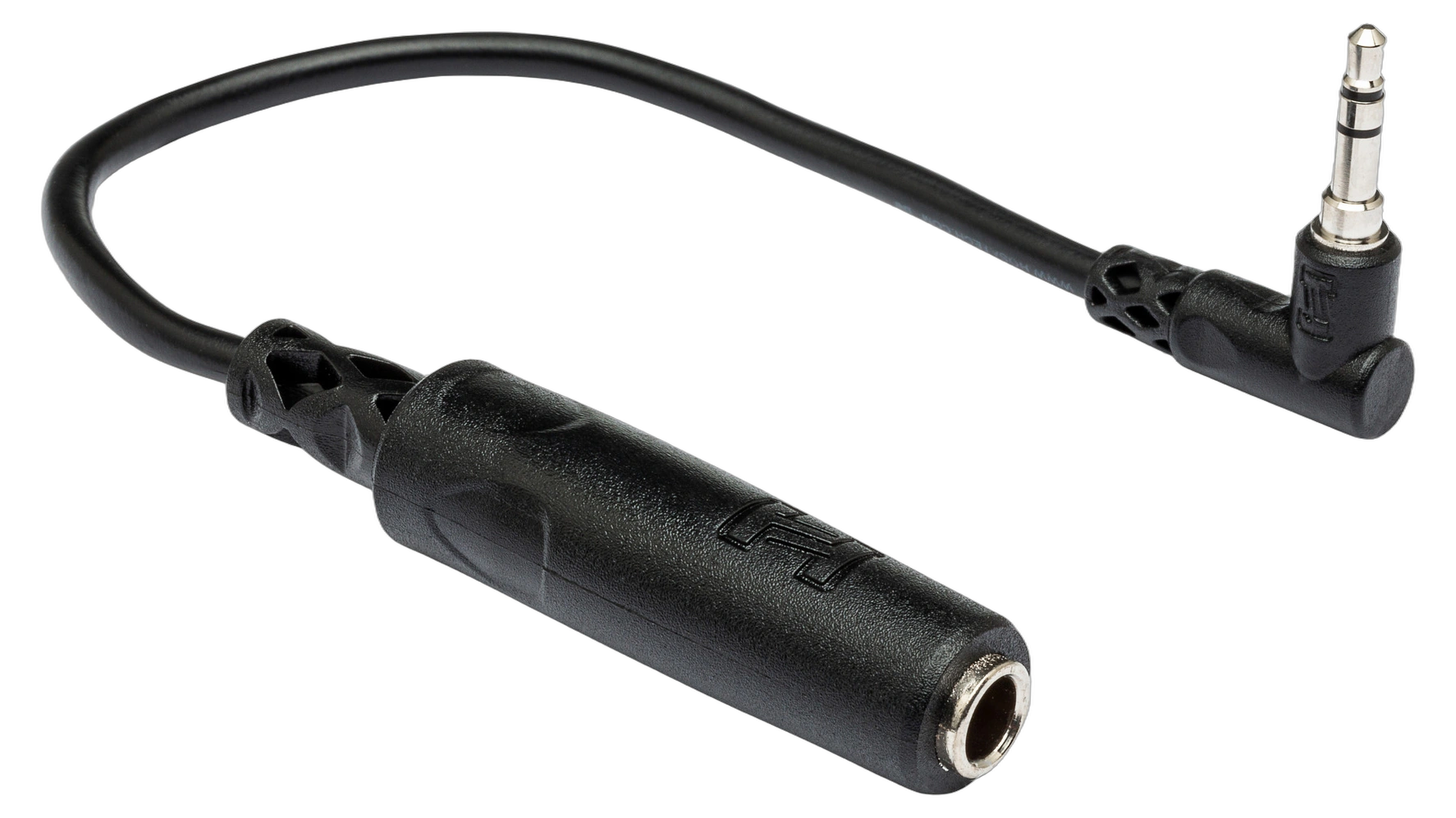 Hosa MHE-100.5 Headphone Adapter 1/4 in TRS to Right-angle 3.5mm - 6in — main product view Hosa Hosa MHE-100.5 Headphone Adapter 1/4 in TRS to Right-angle 3.5mm - 6in professional audio main product view
