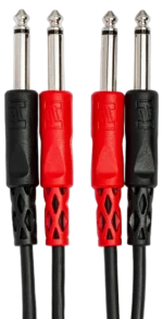 Hosa CPP-204 dual 1/4 inch TS stereo interconnect cable connector detail showing professional audio connections