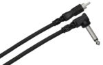 Hosa CPR-110 10-foot unbalanced interconnect cable with 1/4 inch TS to RCA connectors, side profile view
