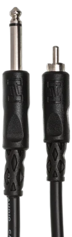 Hosa CPR-115 unbalanced interconnect cable showing 1/4 inch TS to RCA connectors detail view