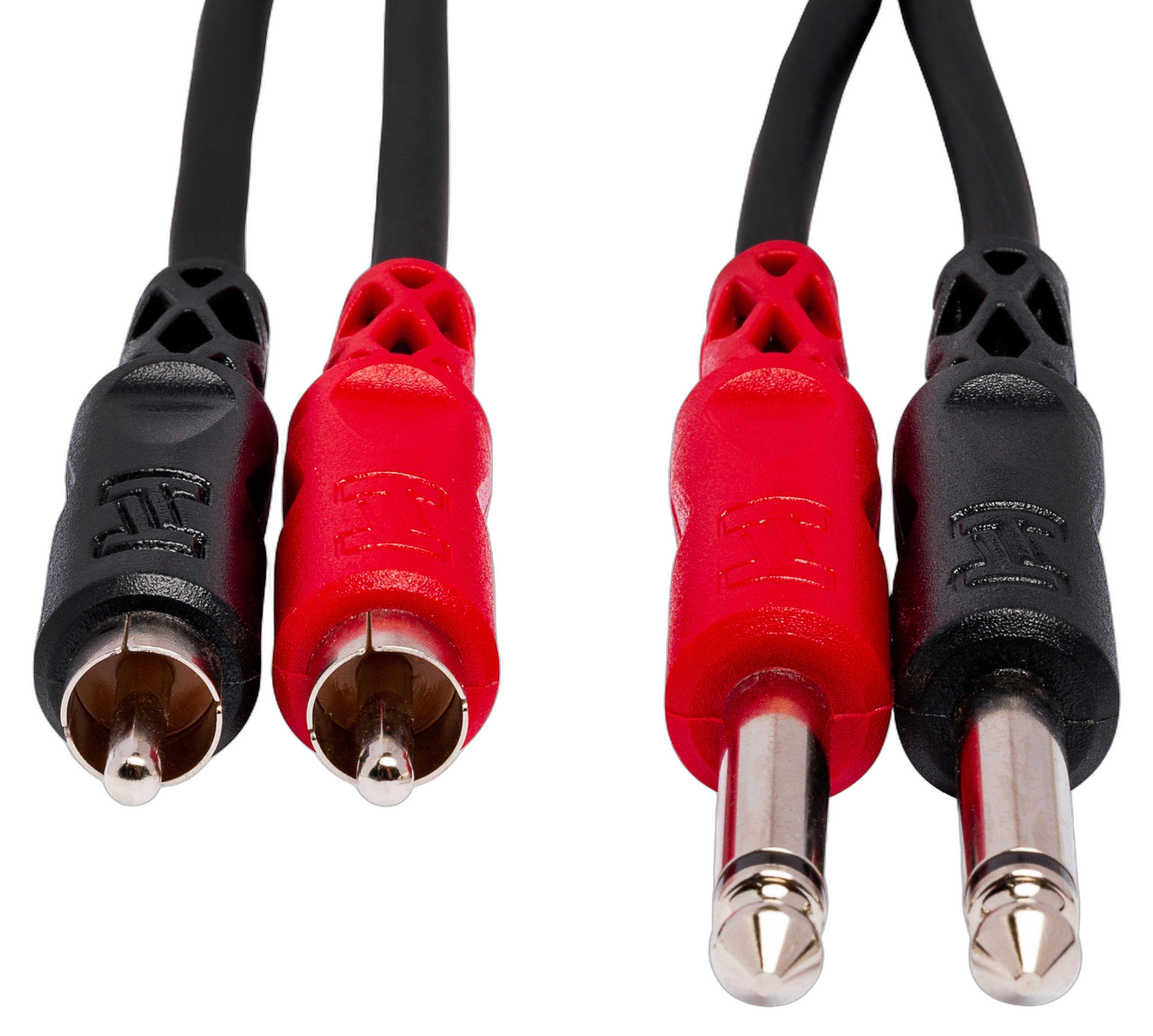 Hosa CPR-204 Stereo Interconnect Cable Connectors Hosa CPR-204 dual 1/4 inch TS to RCA stereo interconnect cable connectors detail