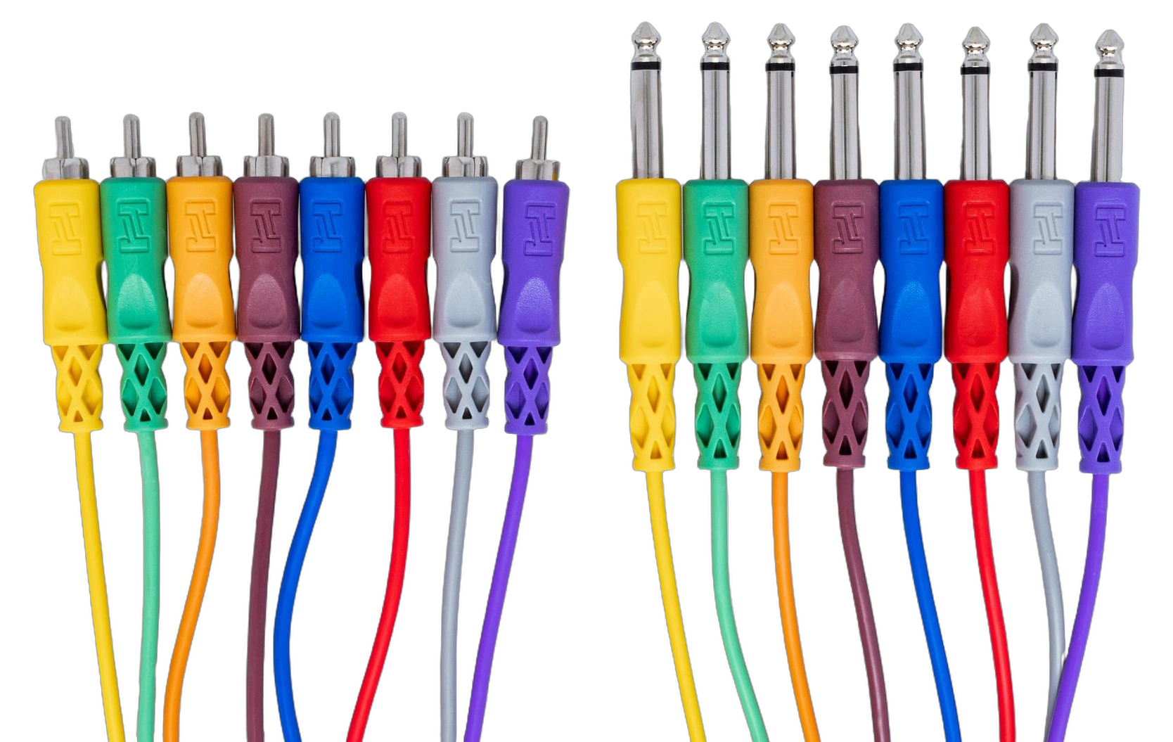 Hosa CPR-803 Unbalanced Snake Cable Connectors Hosa CPR-803 unbalanced snake cable showing 1/4 inch TS and RCA connectors detail