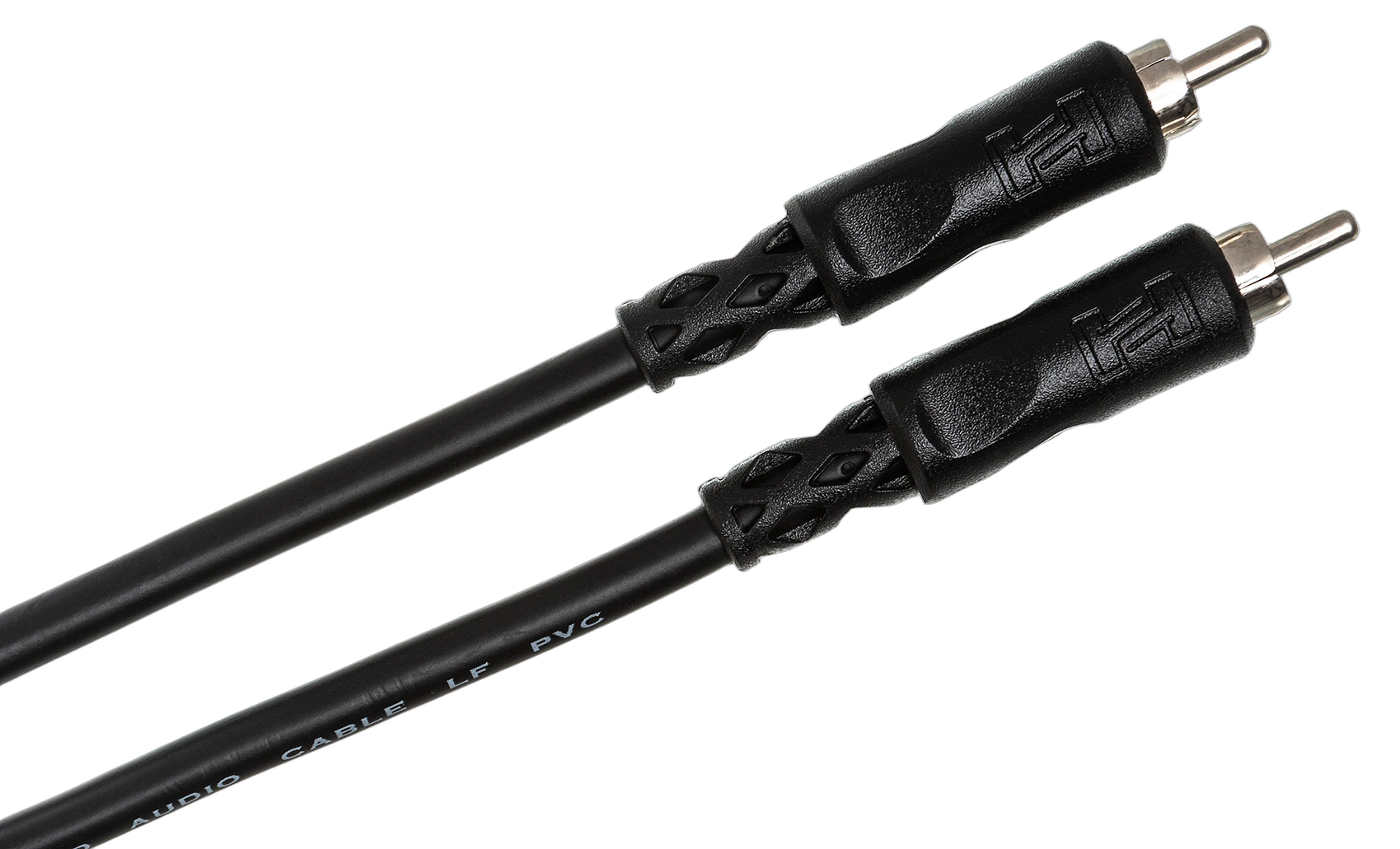 Hosa CRA-120 RCA Interconnect Cable 20ft Detail Hosa CRA-120 unbalanced RCA interconnect cable showing connector detail and cable construction