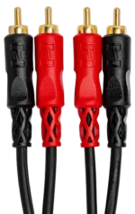 Hosa CRA-201 stereo RCA interconnect cable showing dual RCA connectors and 1-meter length