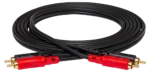 Hosa CRA-202 dual RCA stereo interconnect cable connected between audio equipment demonstrating real-world application