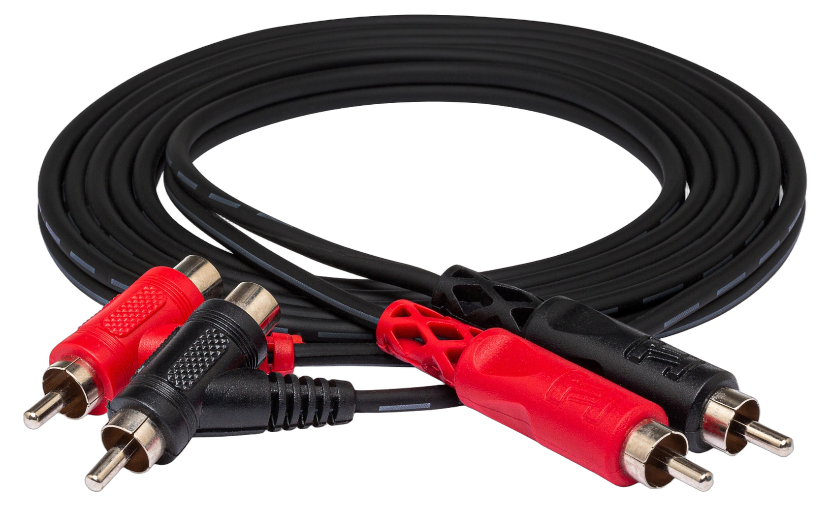 Hosa CRA-202PB Stereo RCA Interconnect Cable Hosa CRA-202PB dual RCA to piggyback RCA stereo interconnect cable with connectors visible