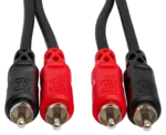 Hosa CRA-204 dual RCA stereo interconnect cable showing connector quality and cable construction