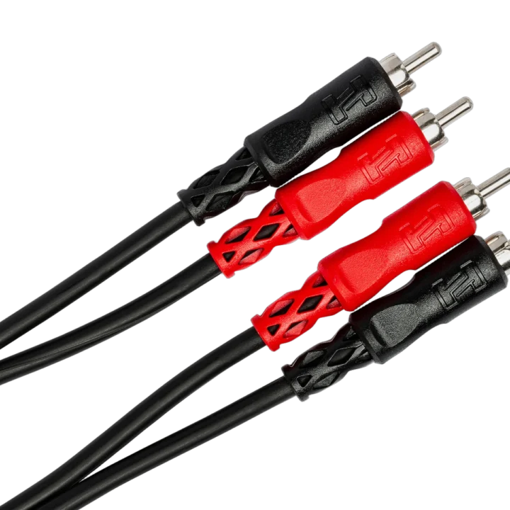 Hosa CRA-206 dual RCA stereo interconnect cable showing connector detail and cable construction