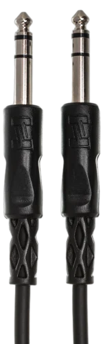 Hosa CSS-125 balanced interconnect cable showing 1/4 inch TRS connectors and cable construction detail