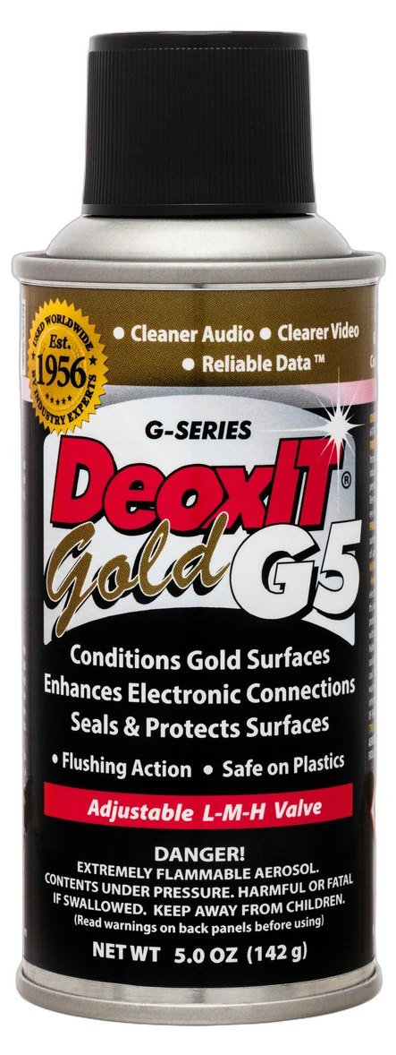 Hosa G5S-6 CAIG DeoxIT GOLD Contact Enhancer Spray Hosa G5S-6 CAIG DeoxIT GOLD 5% contact enhancer spray bottle 5 oz front view