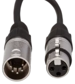 Hosa DMX-106 DMX512 adapter connected between XLR5 male and XLR female connectors in professional lighting setup