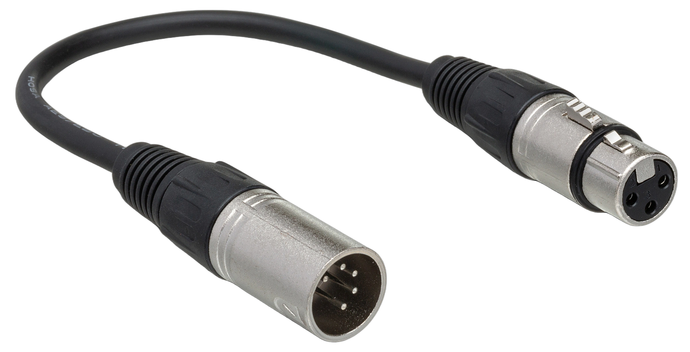 Hosa DMX-106 DMX512 Adapter XLR Connector Front View Hosa DMX-106 DMX512 adapter with XLR5 male to XLR female connectors, 6-inch cable