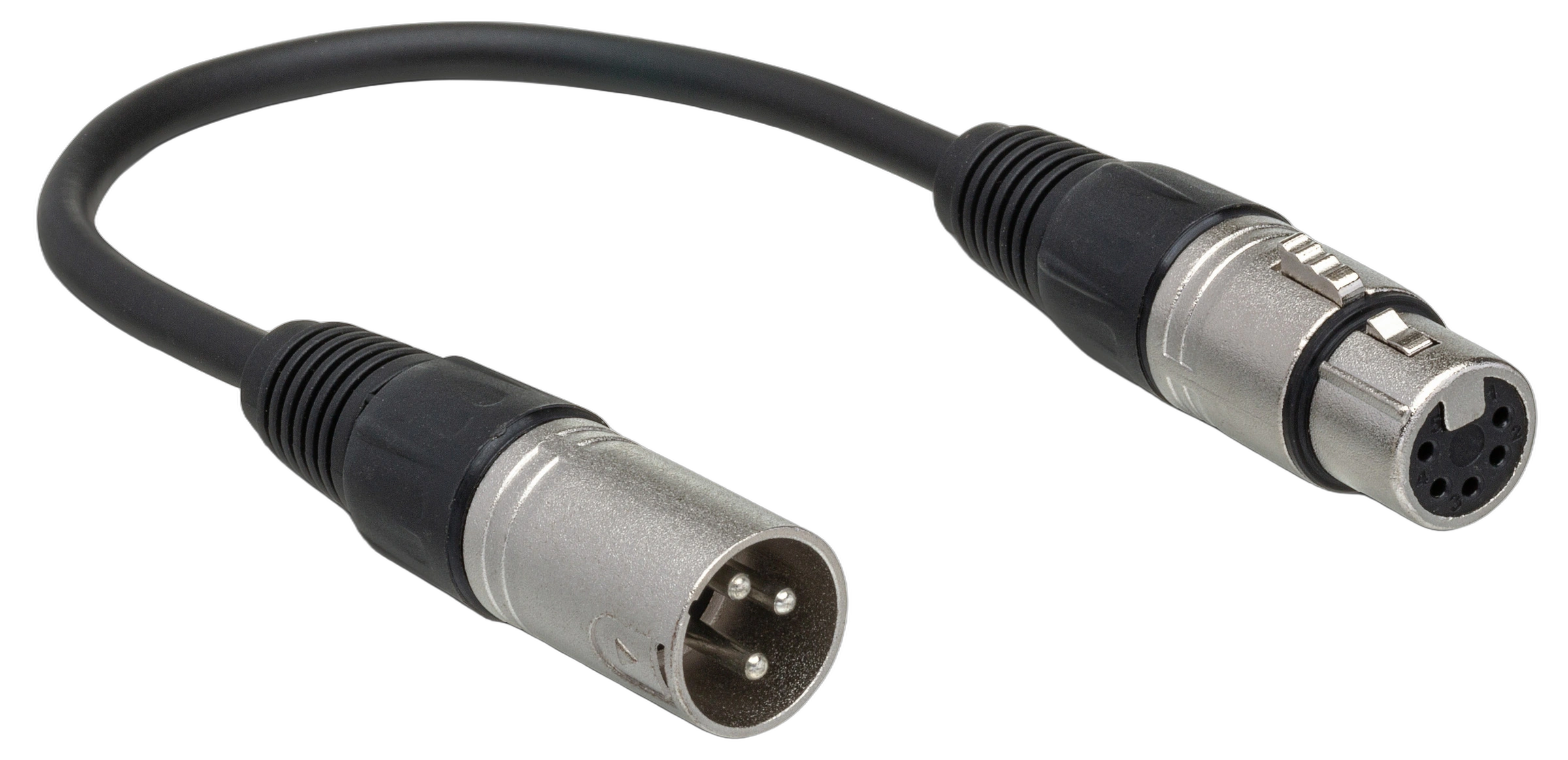 Hosa DMX-306 DMX512 Adapter XLR Male to Female Hosa DMX-306 DMX512 adapter with XLR male to XLR5 female connectors, 6-inch cable
