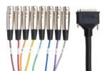 Hosa DTF-803 balanced snake cable showing XLR female and DB25 connector ends detail view