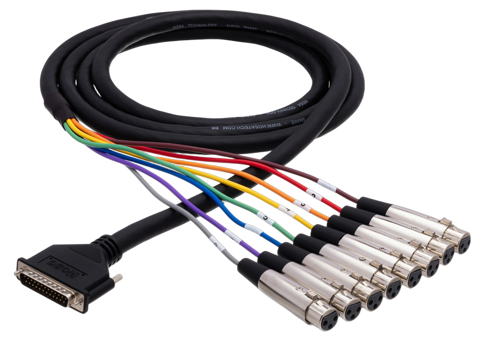 Hosa DTF-803 Balanced Snake Cable XLR Female DB25 Hosa DTF-803 balanced snake cable with XLR female connectors and DB25 multipin connector, 3 meter length