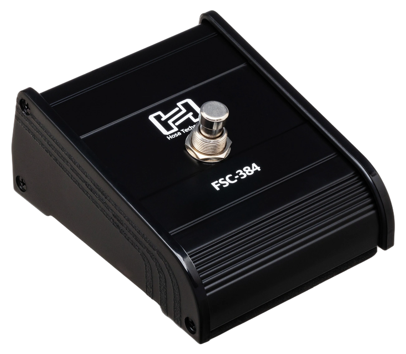 Hosa FSC-384 Guitar-style Single-latching Footswitch Front View Hosa FSC-384 guitar-style single-latching footswitch with black pedal and durable construction