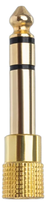 Hosa GHP-105 3.5mm TRS to 1/4 inch TRS headphone adapter connected to professional audio equipment