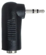 Hosa GMP-467 right-angle adapter connecting 3.5mm TRS to 2.5mm TRS cables in professional audio setup