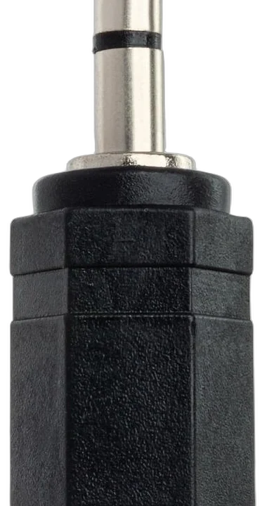 Hosa GMP-500 adapter connected between 2.5mm and 3.5mm TRS audio cables in professional studio setup