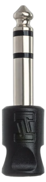 Hosa GPM-103 adapter connected between 3.5mm headphone jack and 1/4 inch professional audio cable