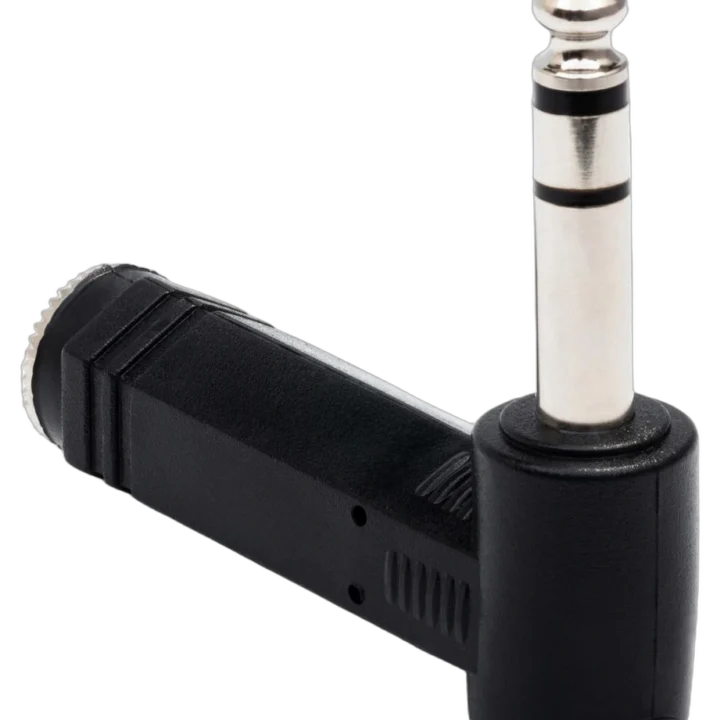 Hosa GPP-273 right-angle 1/4 inch TRS to TRS adapter connector front