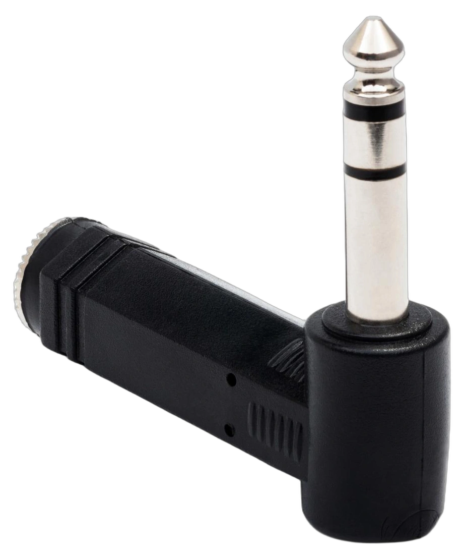 Hosa GPP-273 Right-Angle TRS Adapter Front View Hosa GPP-273 right-angle 1/4 inch TRS to TRS adapter connector front