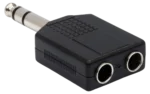 Hosa GPP-359 dual 1/4 inch TRS to TRS adapter showing gold-plated connectors and professional construction