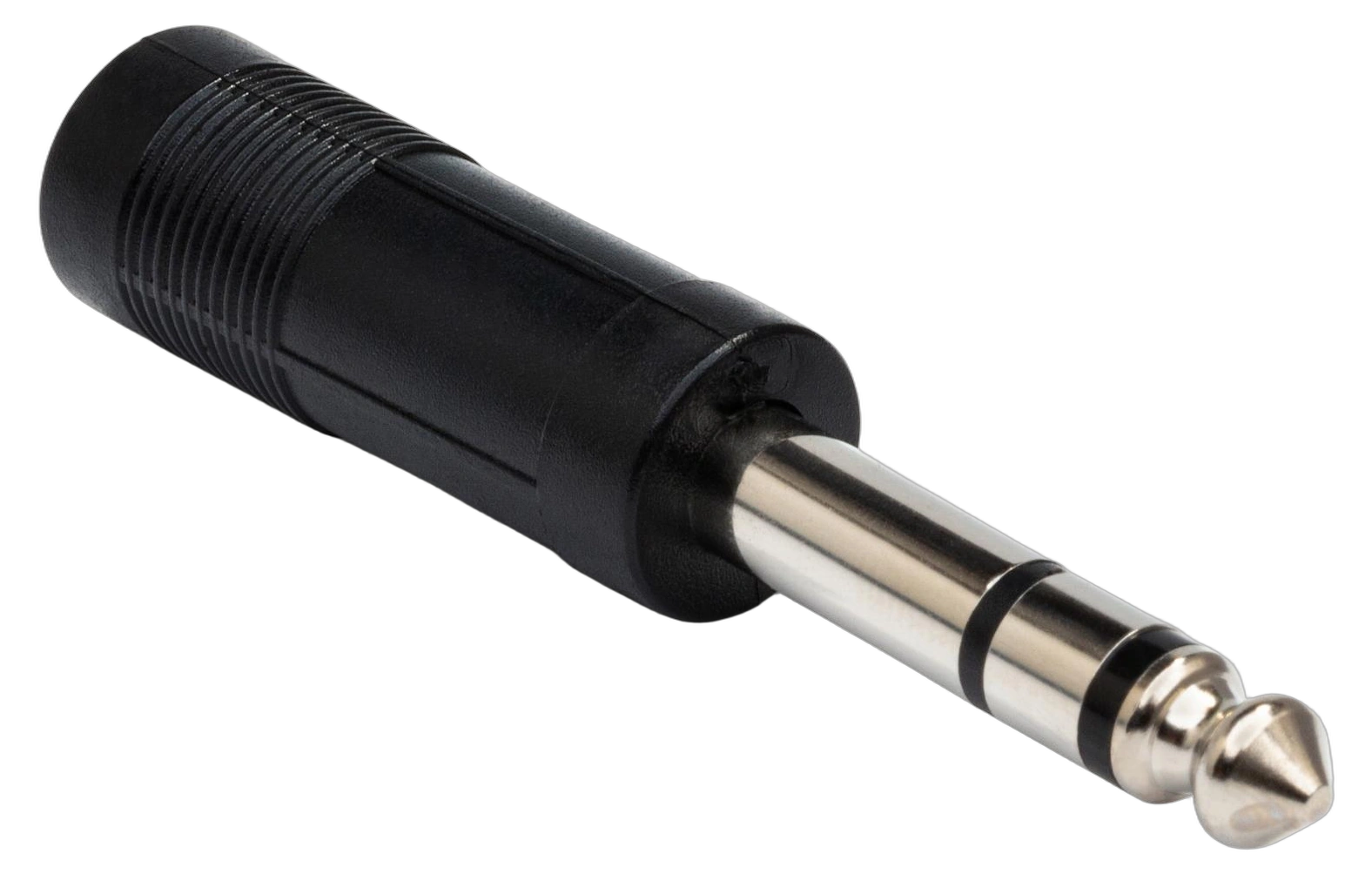 Hosa GPP-419 1/4 TS to TRS Adapter Front View Hosa GPP-419 audio adapter with 1/4 inch TS to TRS connectors, front angle view