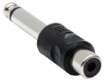 Hosa GPR-101 RCA to quarter-inch TS adapter pair connected to audio equipment setup