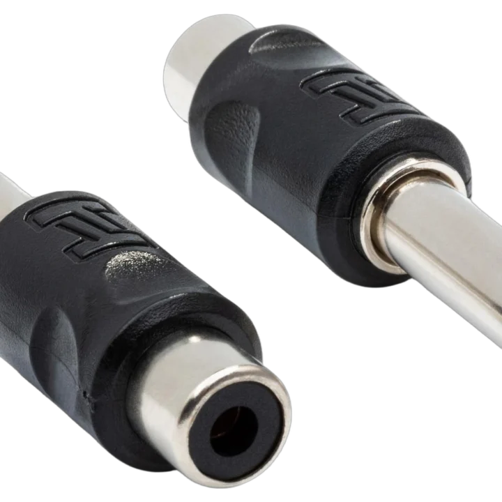 Hosa GPR-101 RCA to 1/4 inch TS adapter connectors, two-piece set, front view