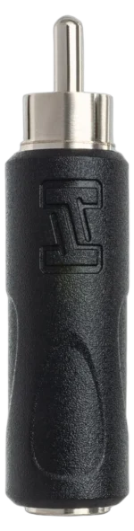Hosa GPR-104 adapter connected between 1/4 inch TS jack and RCA connector in professional audio setup
