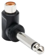 Hosa GPR-123 right-angle adapter pair showing RCA to 1/4 inch TS connectors with gold-plated contacts