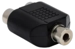 Hosa GRF-341 audio coupler adapter connecting 3.5mm TRS jack to dual RCA connectors