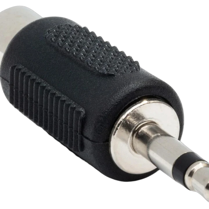 Hosa GRM-114 RCA to 3.5mm TS adapter pair showing gold-plated connectors and professional construction