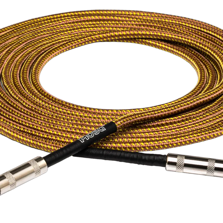 Hosa GTR-518R tweed guitar cable with straight to right-angle connectors, 18 feet