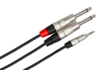 Hosa HMP-010Y stereo breakout cable showing Rean 3.5mm TRS and dual 1/4 inch connectors