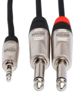 Hosa HMP-010Y stereo breakout cable showing 3.5mm TRS and dual 1/4 inch connectors detail