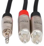 Hosa HMR-010Y pro stereo breakout cable showing 3.5mm TRS and dual RCA connectors detail