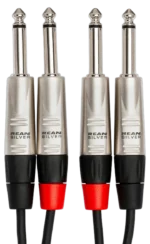 Hosa HPP-010X2 pro stereo interconnect cable showing dual RCA connectors and cable construction detail