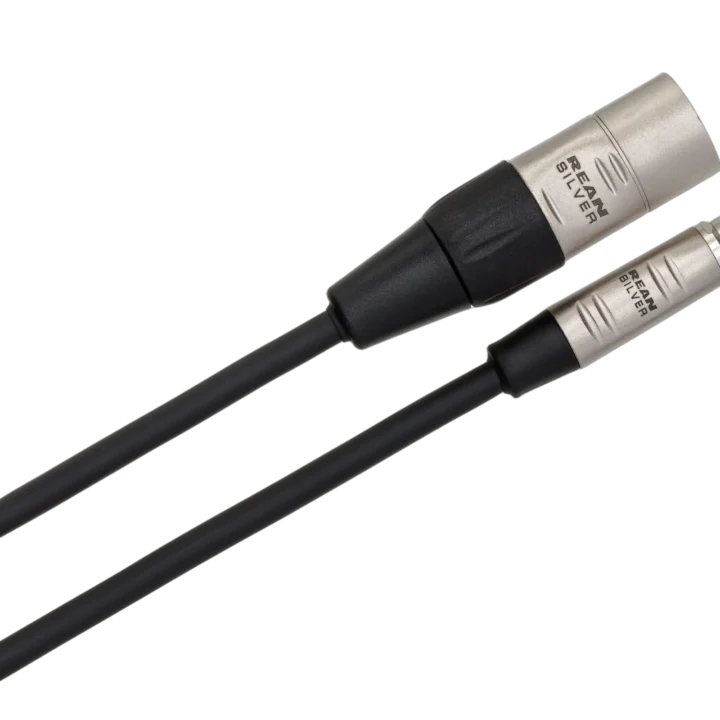 Hosa HRX-010 pro unbalanced interconnect cable showing Rean RCA to XLR male connectors detail