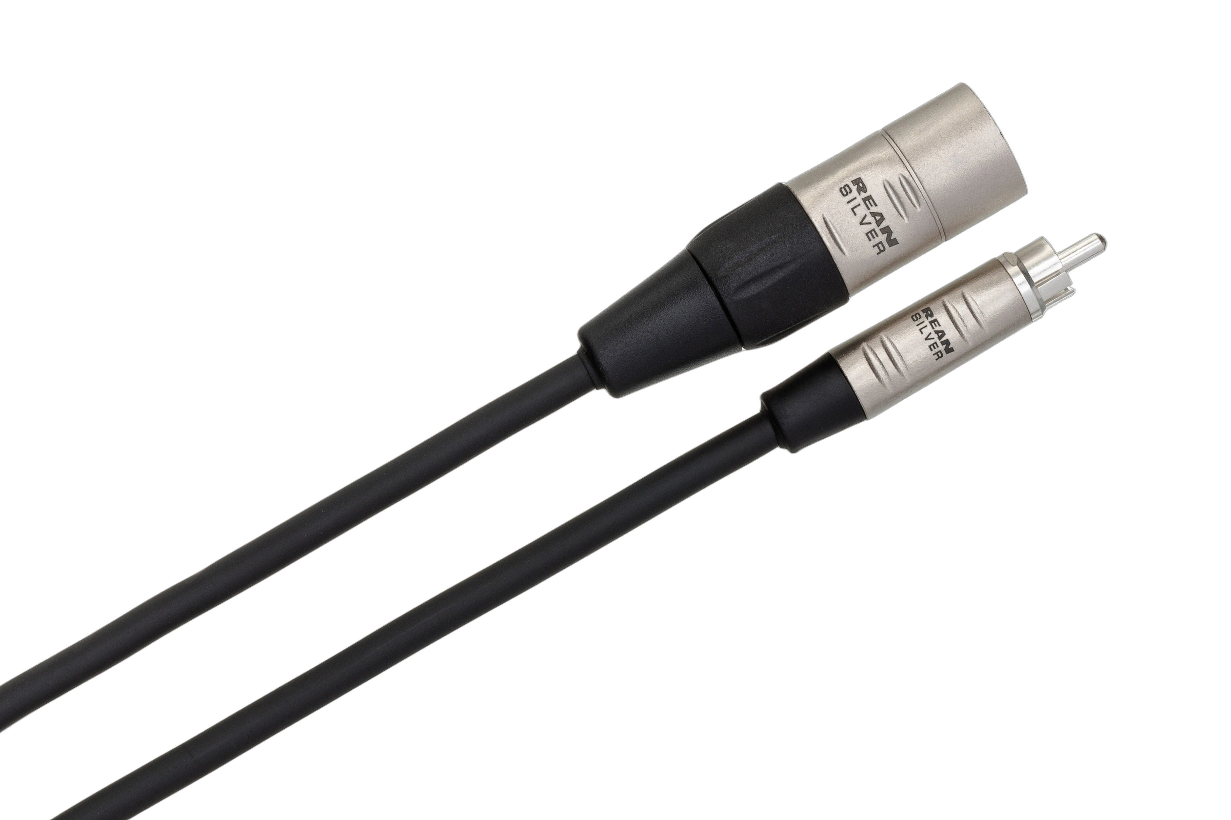 Hosa HRX-020 Pro Unbalanced Interconnect Cable Detail Hosa HRX-020 professional unbalanced interconnect cable with Rean RCA to XLR male connectors, 20-foot length detail view