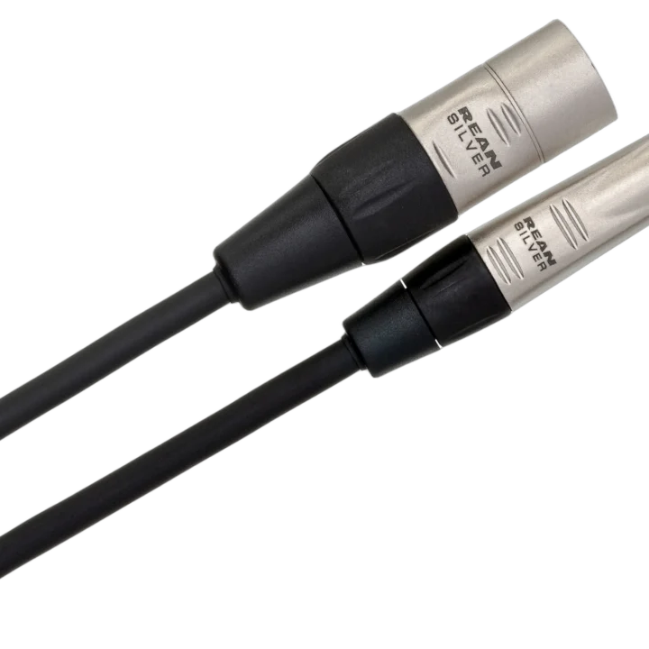 Hosa HSX-015 pro balanced interconnect cable showing Rean XLR male connector and 1/4 inch TRS jack detail
