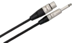 Hosa HXP-005 pro unbalanced interconnect cable showing Rean XLR female connector and 1/4 inch TS jack detail