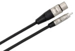 Hosa HXR-003 pro unbalanced interconnect cable showing Rean XLR female and RCA connectors in detail