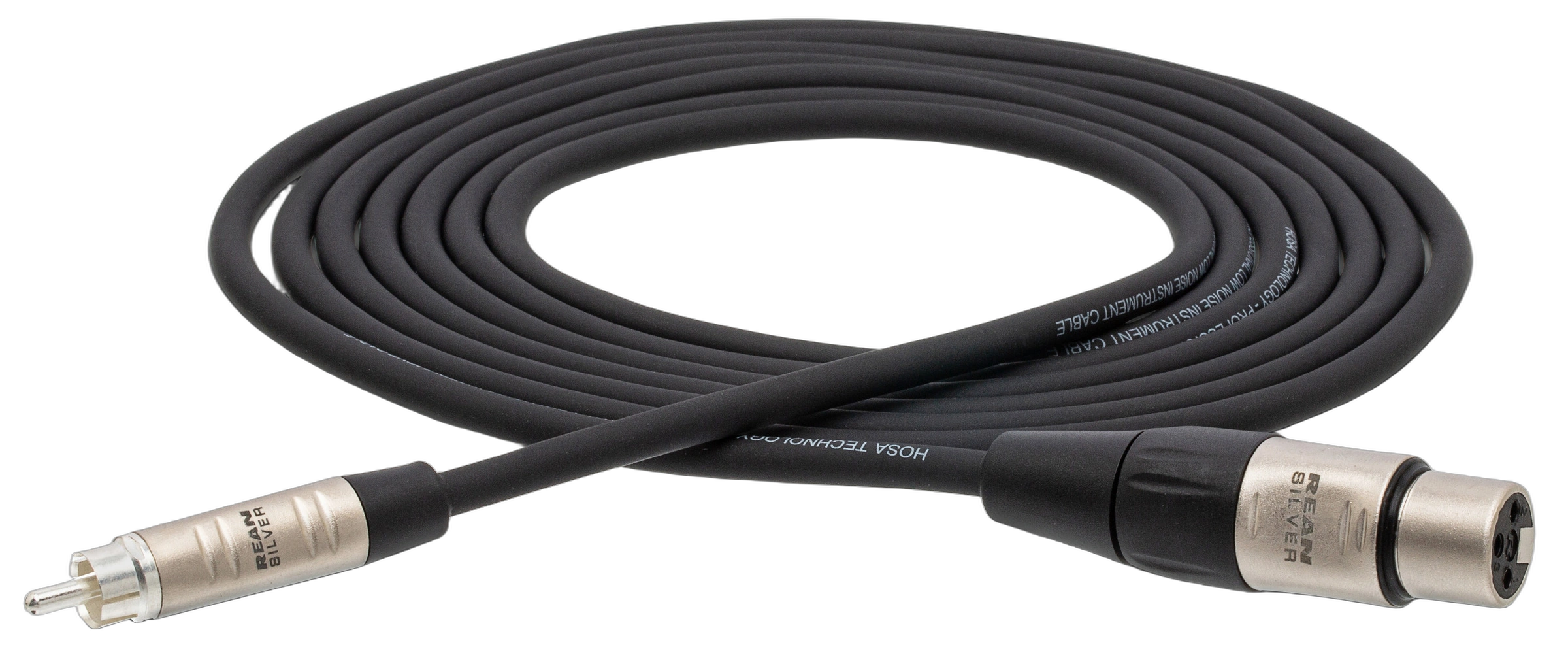 Hosa HXR-005 Pro Unbalanced Interconnect Cable Front View Hosa HXR-005 pro unbalanced interconnect cable with Rean XLR female to RCA connectors, 5 feet