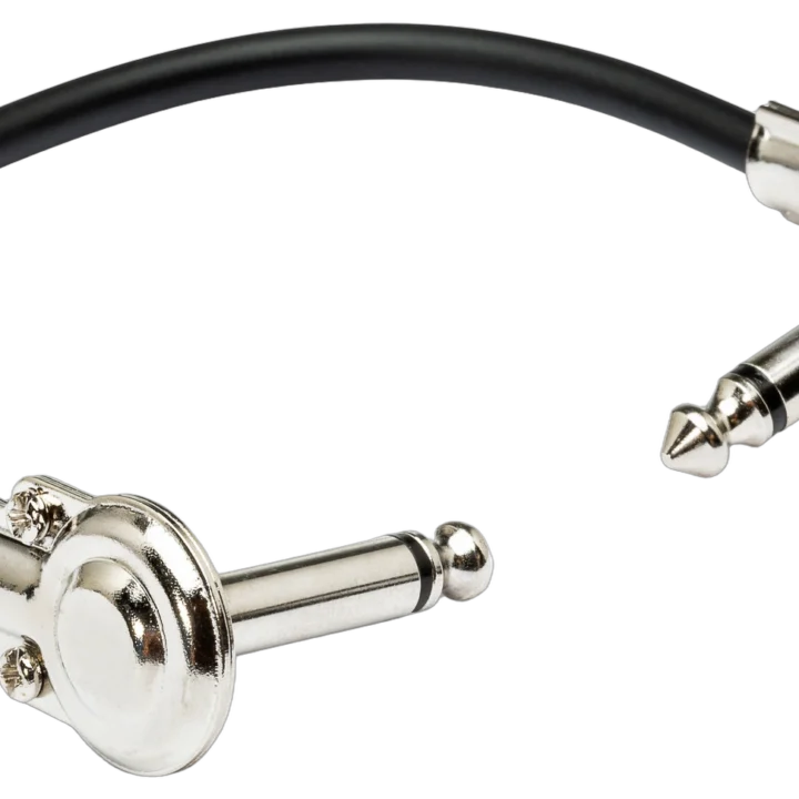 Hosa IRG-100.5 six-inch guitar patch cable with low-profile right-angle connectors on white background