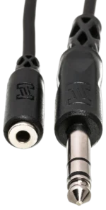 Hosa MHE-325 headphone adapter cable with 3.5mm TRS to 1/4 inch TRS connectors, 25 feet length