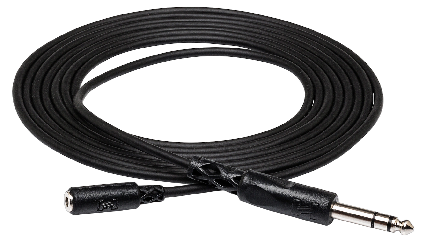 Hosa MHE-325 Headphone Adapter Cable 25ft Front View Hosa MHE-325 headphone adapter cable with 3.5mm TRS to 1/4 inch TRS connectors, 25 feet length